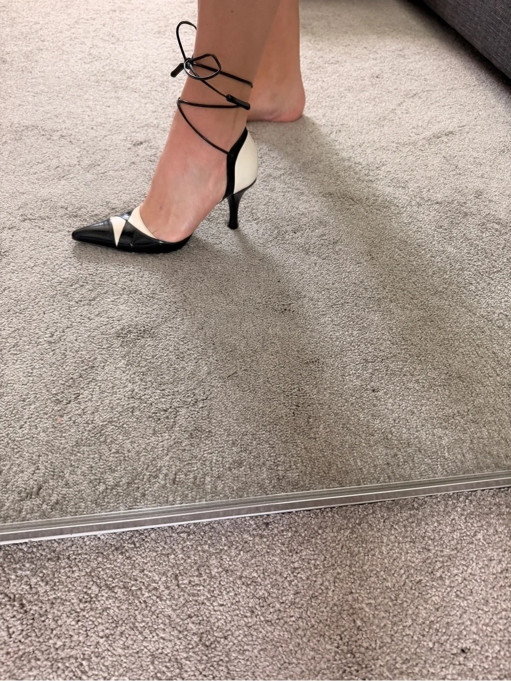 Vintage CHANEL Black and White Pointed Lace-Up Pumps